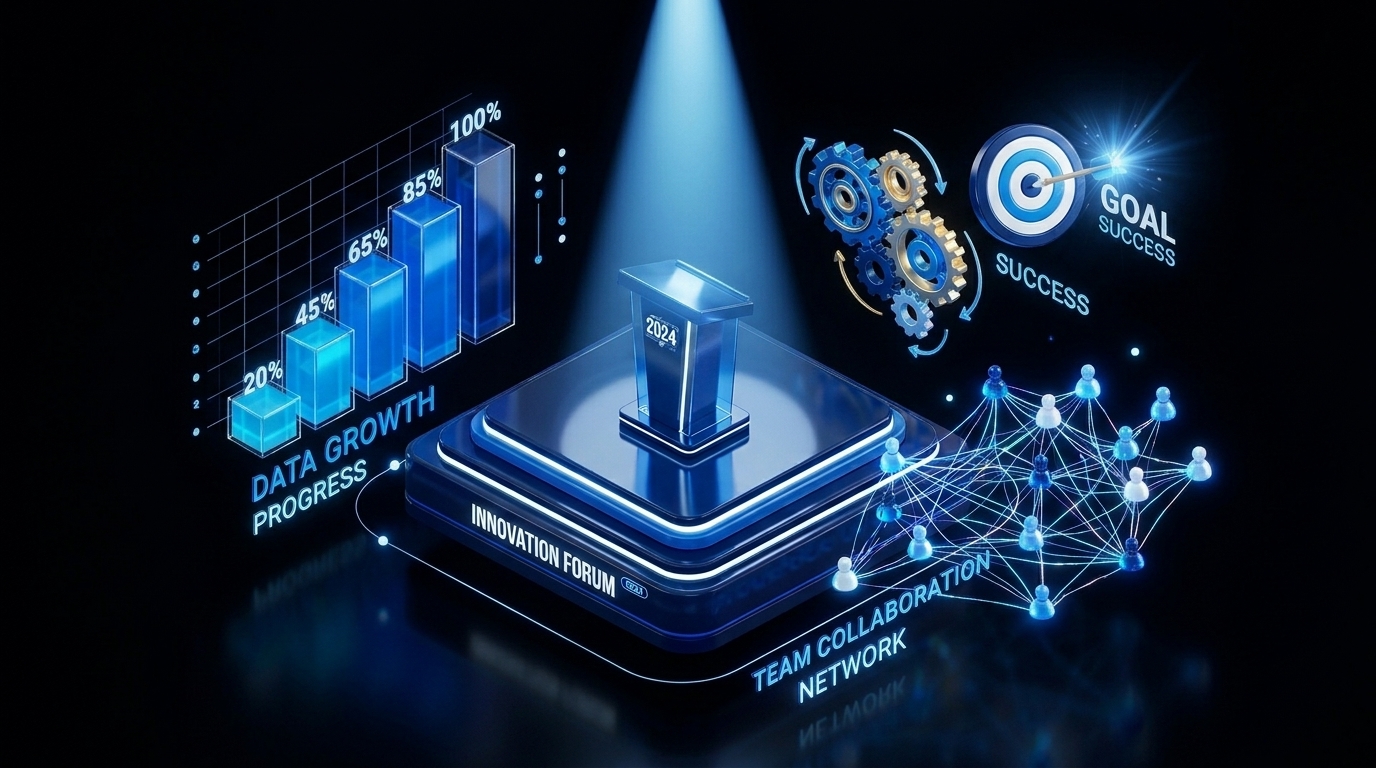 3D illustration of a growth podium and rising chart